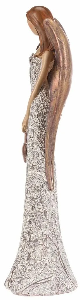 Poliresin  angyal virágos ruhában Függő szív, bézs-réz színű