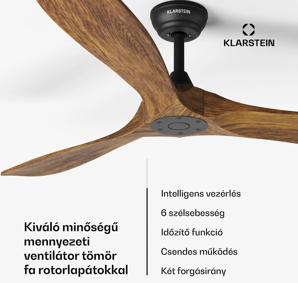 Klarstein Bahama Breeze Smart Mennyezeti ventilátor, masszív fa rotorlapátok, távirányító + vezérlés alkalmazás segítségével
