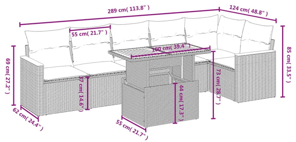 7 részes szürke polyrattan kerti ülőgarnitúra párnákkal