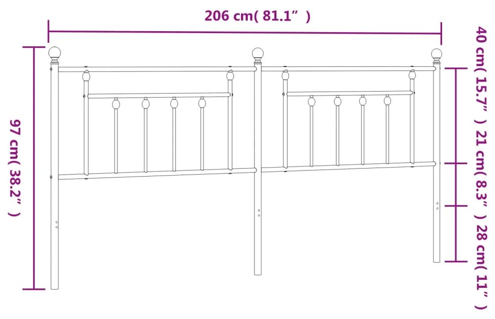 fehér fém fejtámla 200 cm