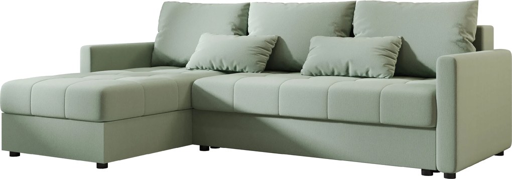 VENORIA L alakú kihúzható sarokkanapé, 220x143 cm, világoszöld + 2 párna INGYEN
