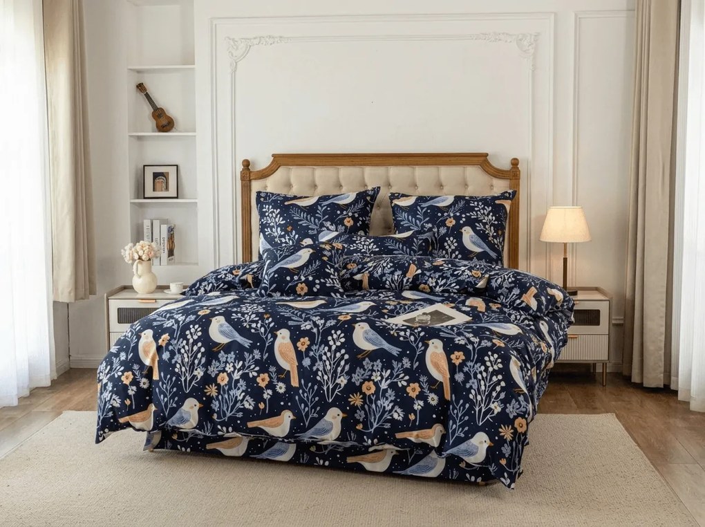 Mikroszálas ágyneműhuzat DENIM BIRDS kék Ágyneműhuzat mérete: 2 db 70 x 90 cm | 200 x 220 cm