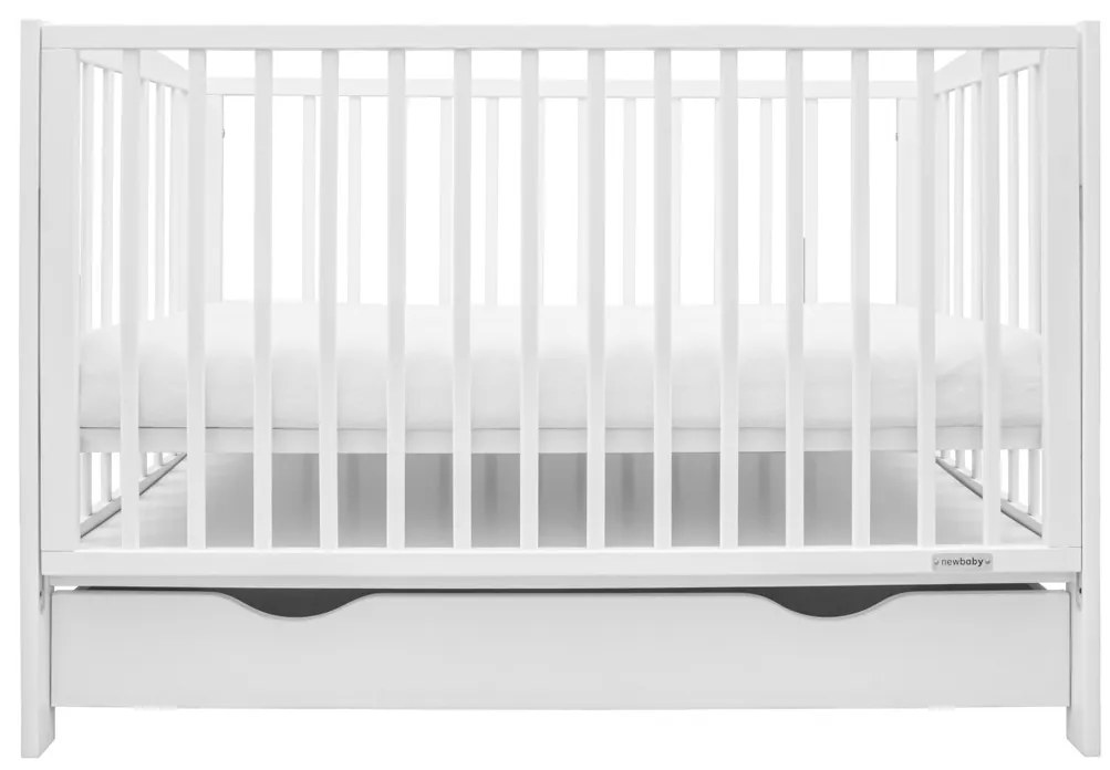 Gyerek kiságy New Baby LILLY leengedhető oldalráccsal és fiókkal fehér