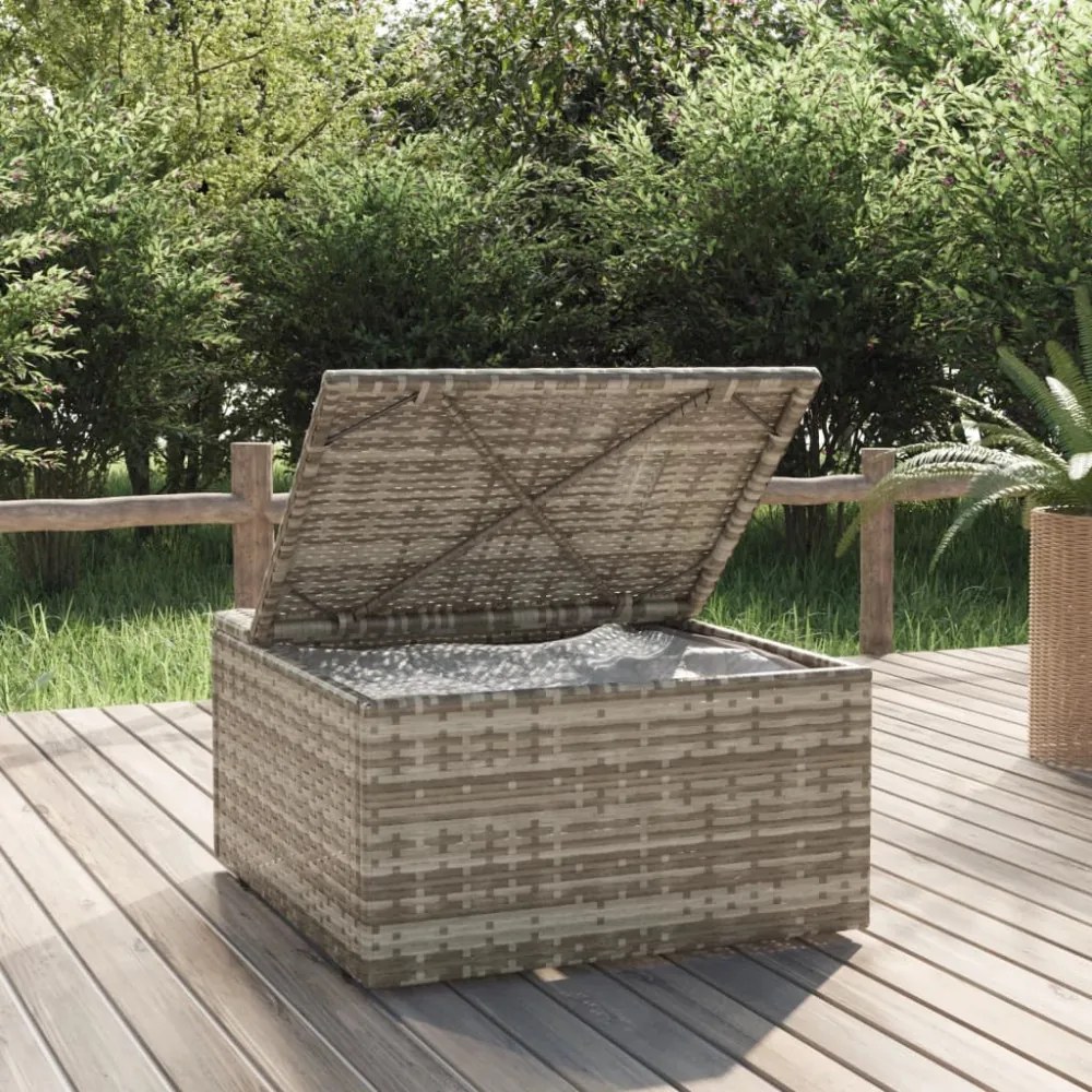 szürke polyrattan kerti lábtartó párnával 55 x 55 x 30 cm