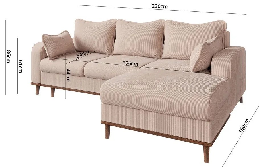 Bézs kordbársony sarokkanapé (jobb oldali) Beata – Ropez