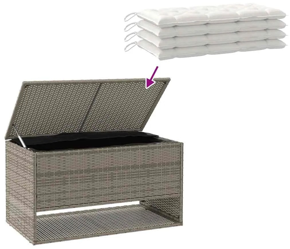 szürke polyrattan kültéri párna doboz 100x55x55,5 cm