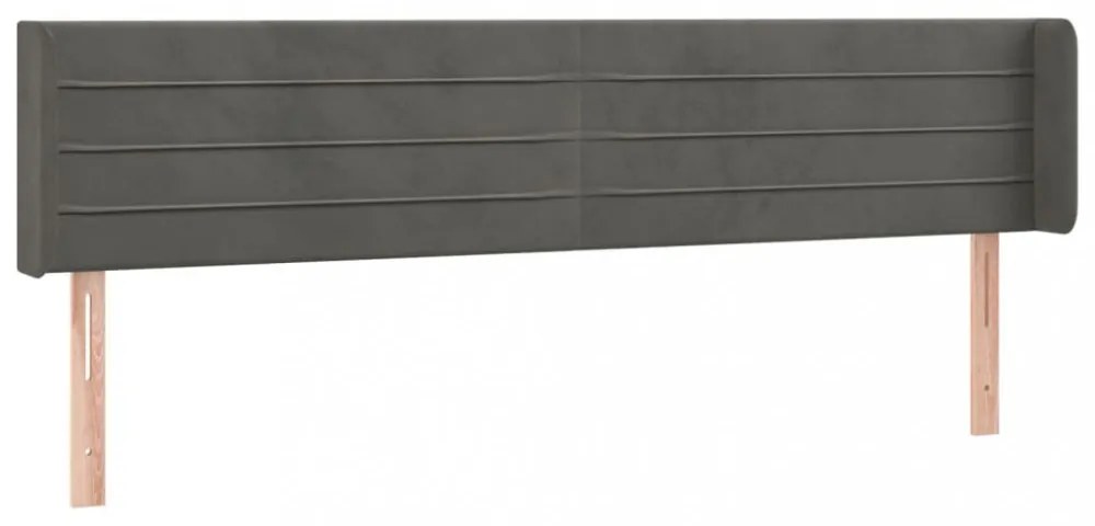 sötétszürke bársony szárnyas fejtámla 163x16x78/88 cm