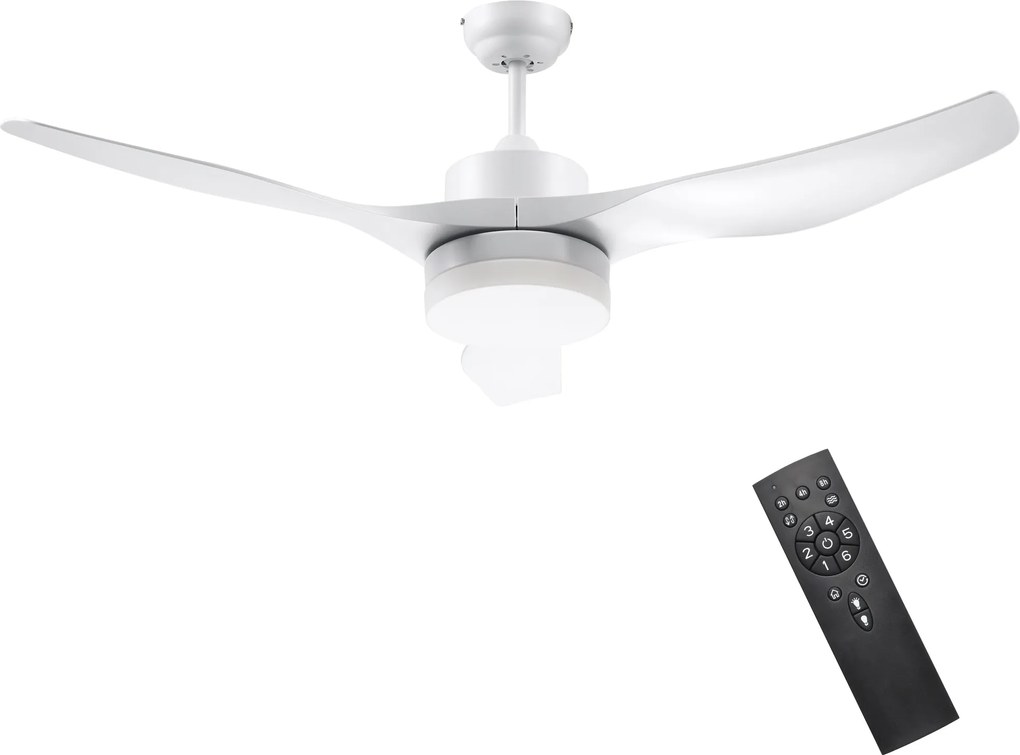 HOMCOM Mennyezeti Ventilátor LED Világítással, Visszafelé Forgatható LED Mennyezetifény, 6 Sebesség, 3 Fény Szín, Mennyezeti Lámpa Távvezérlővel, Időz