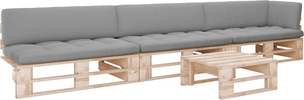 vidaXL 4 részes impregnált fenyőfa raklapgarnitúra párnákkal