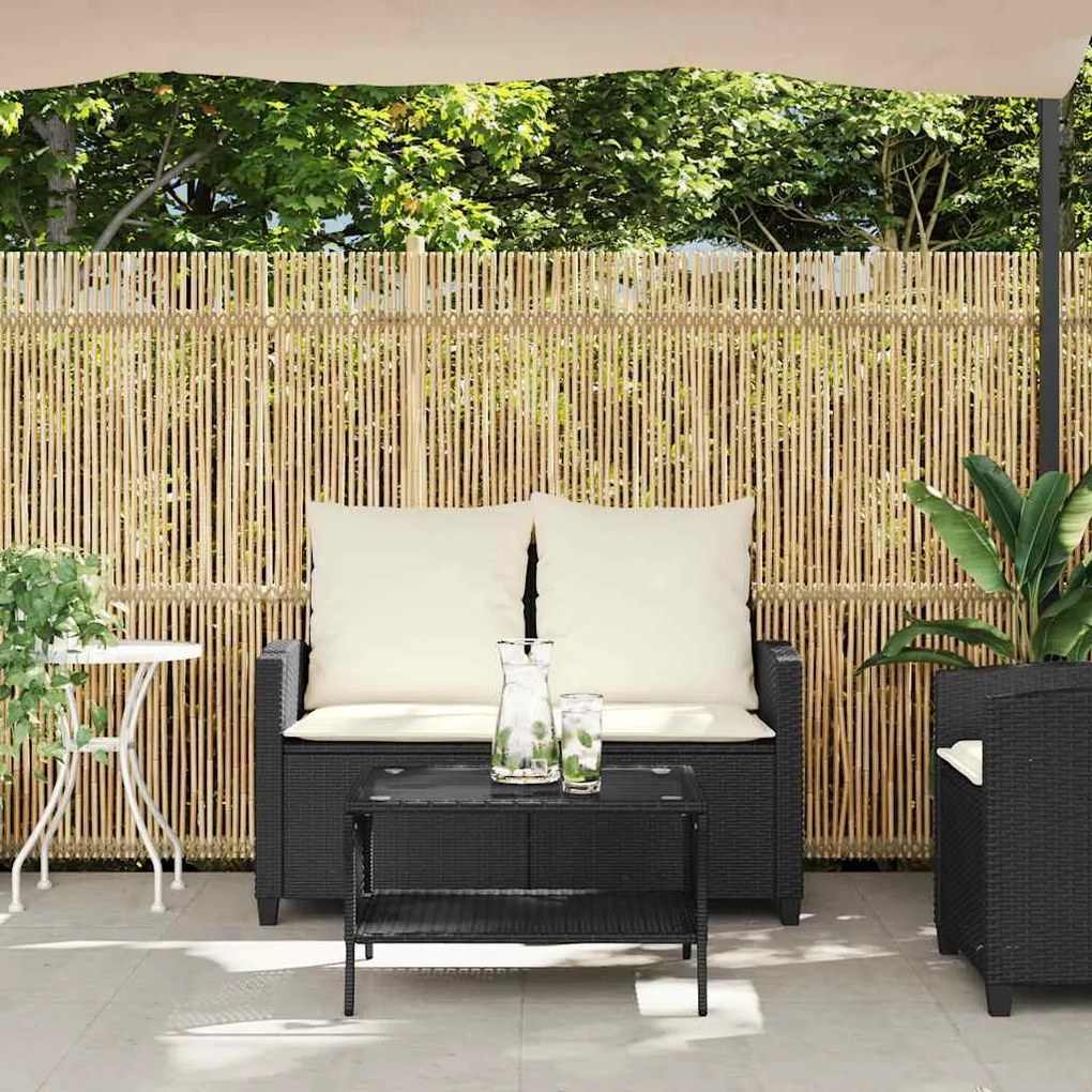 2 személyes fekete polyrattan kerti kanapé asztallal&amp;párnával