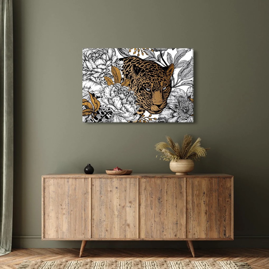 Kép - leopárd a virágok között (90x60 cm)