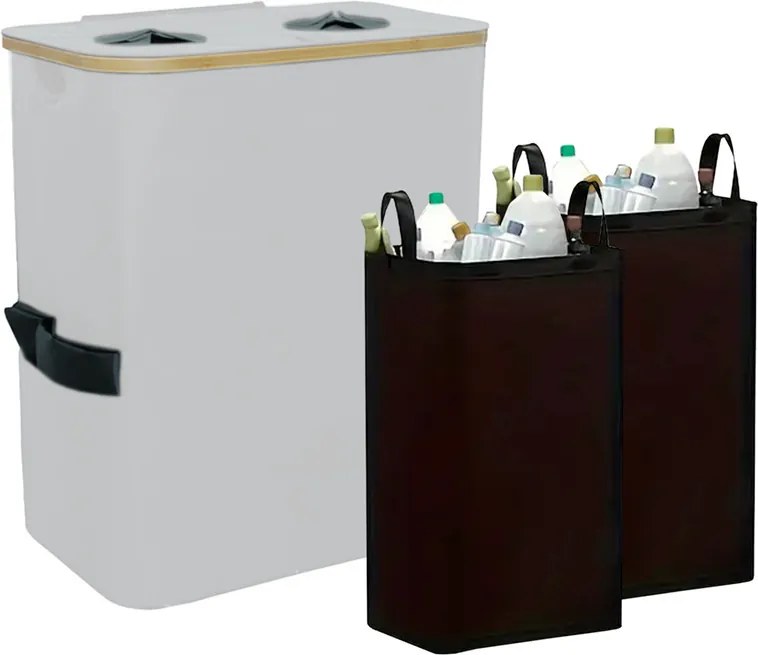 Szelektív palackgyűjtő két rekeszes 140l fehér