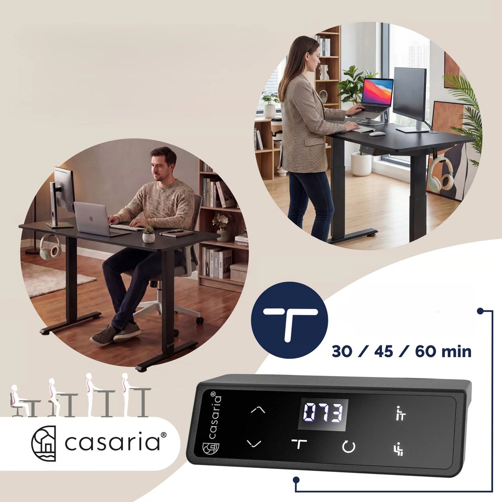 Deuba Magasságban állítható asztal 120 x 60 x 117 cm - fekete