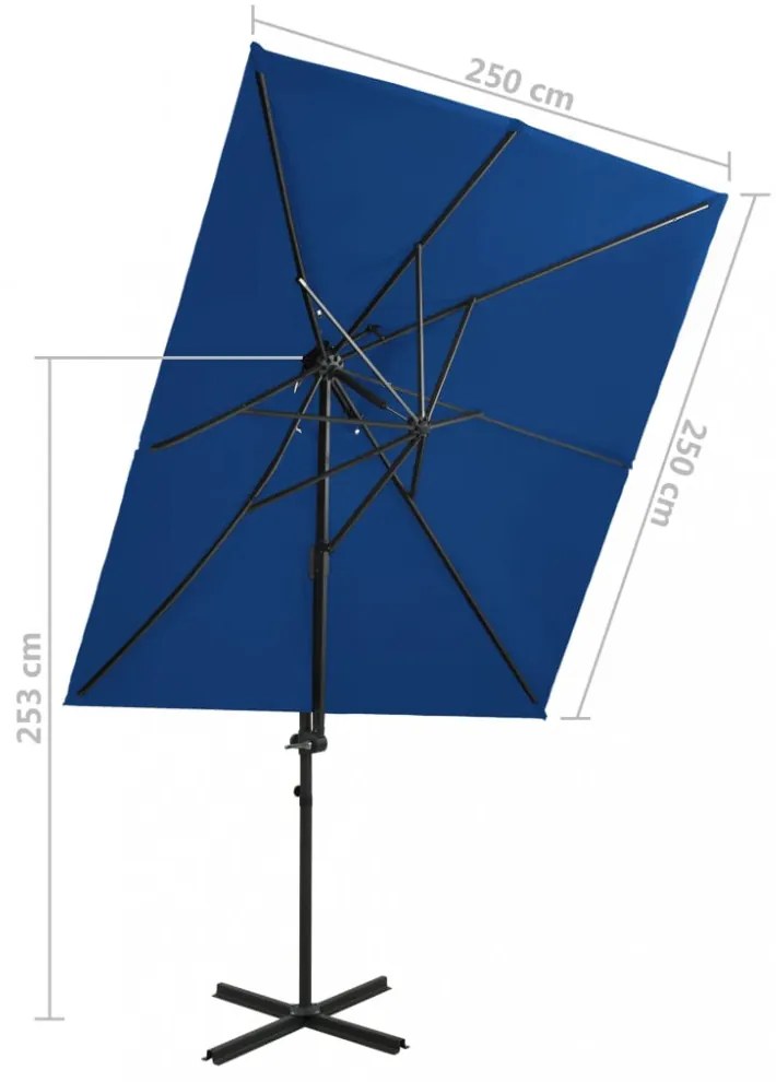 azúrkék dupla tetejű konzolos napernyő 250 x 250 cm