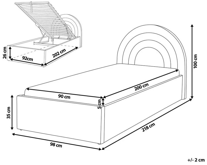 Világoskék bársony ágyneműtartós ágy 90 x 200 cm ANET Beliani