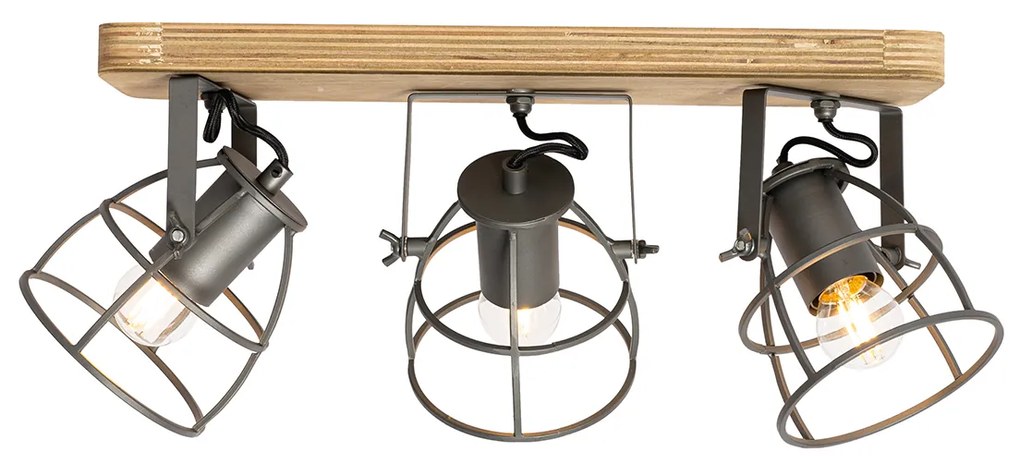 Ipari spotlámpa sötétszürke fával állítható 3-lámpás - Arthur