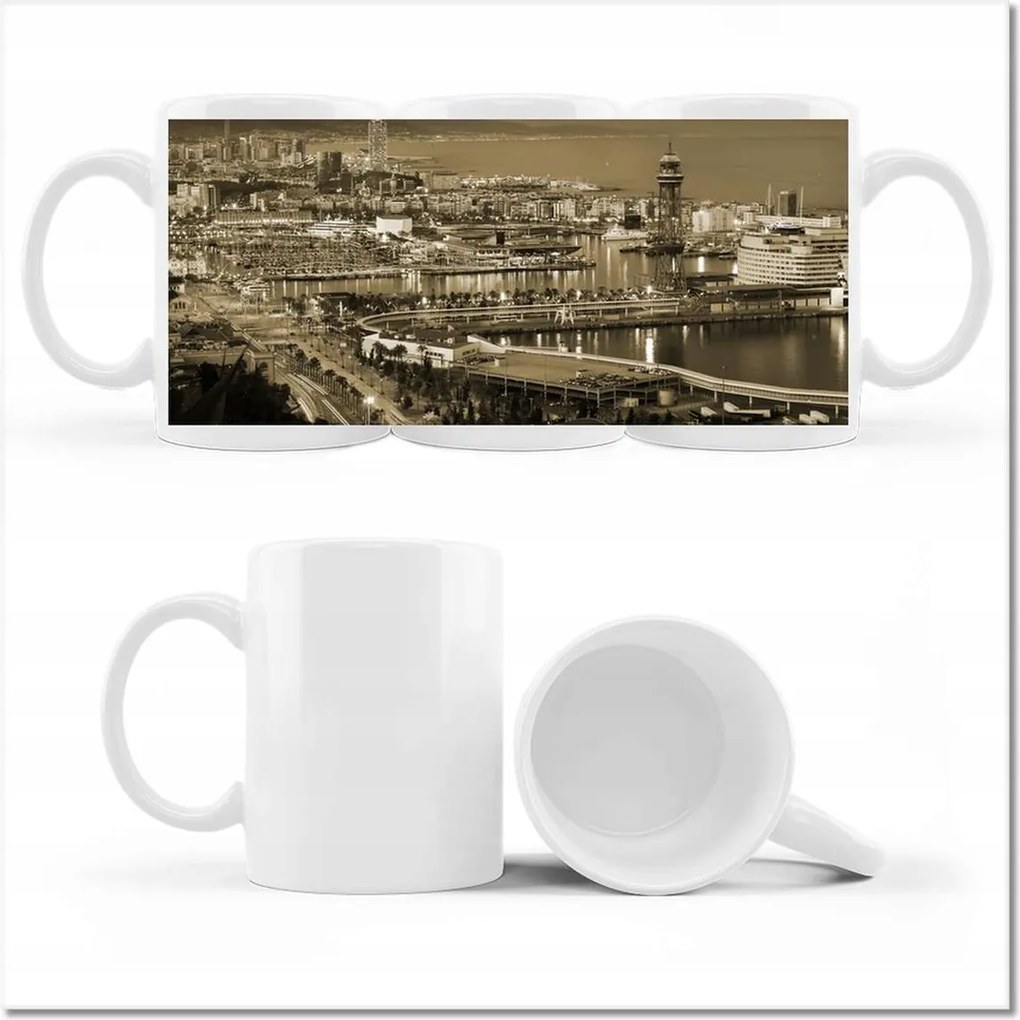 Barcelona nyomott mintás bögre Éjszakai tájkép