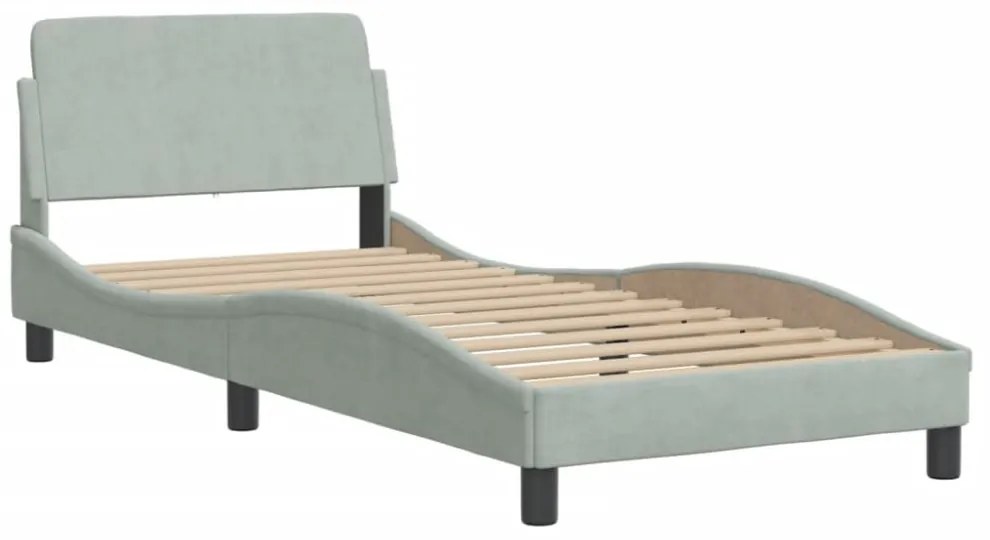 világosszürke bársony ágykeret LED-ekkel matrac nélkül Hanko 90 x 200 cm