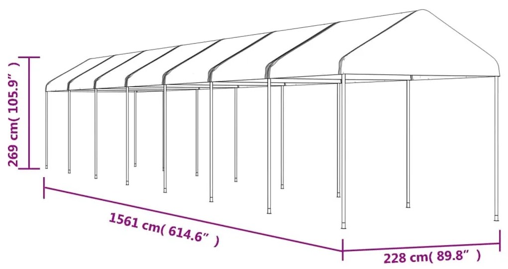 Fehér polietilén pavilon tetővel 15,61 x 2,28 x 2,69 m