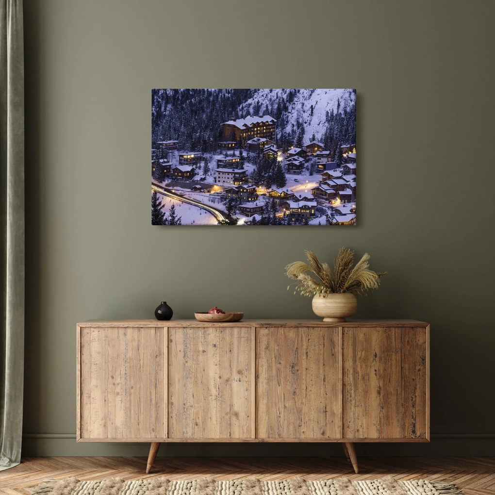 Kép - téli hegyi város (90x60 cm)