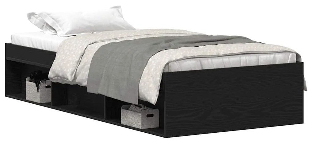fekete tölgy színű szerelt fa ágykeret matrac nélkül 75x190 cm