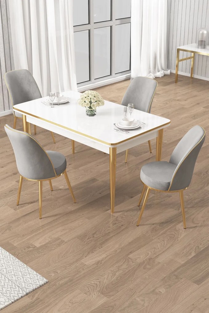 Rewa étkezőgarnitúra, fehér-arany, 110 cm – TR240CHR3042
