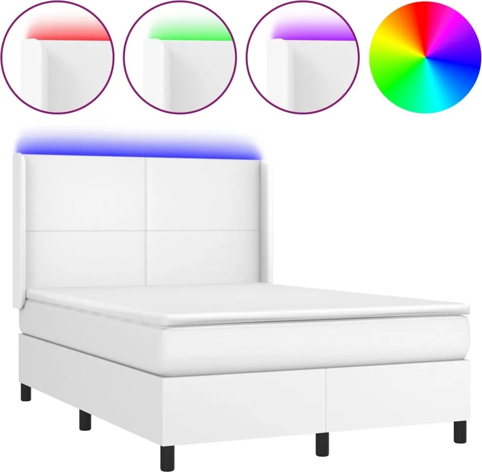 vidaXL fehér műbőr rugós ágy matraccal és LED-del 140x200 cm