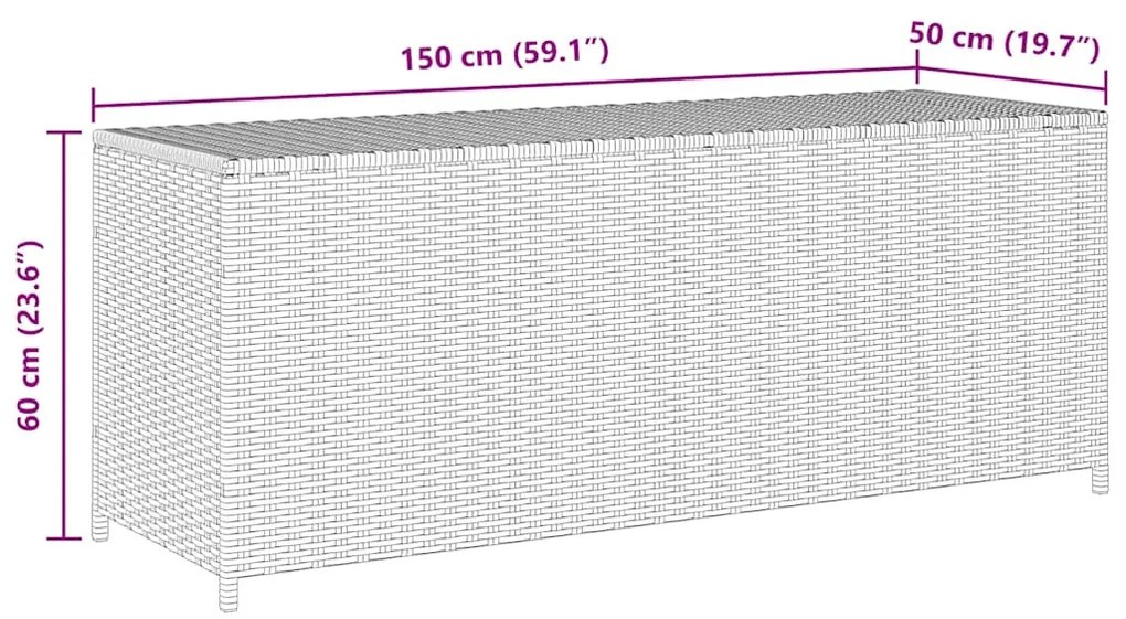 fekete polyrattan kerti tárolóláda 150 x 50 x 60 cm