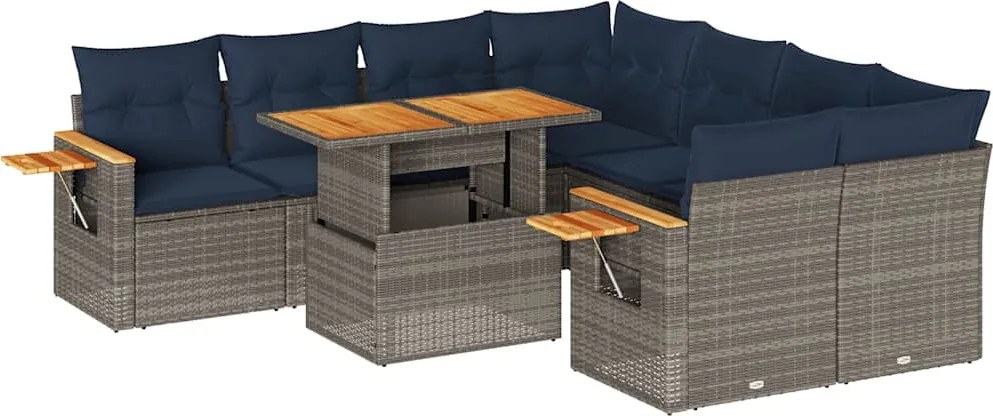 vidaXL 9 részes szürke polyrattan kerti ülőgarnitúra párnákkal