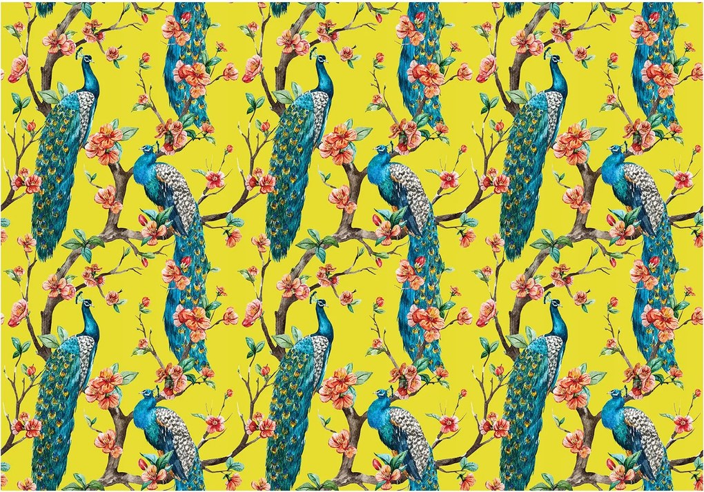 Fotótapéta Páva virágokkal egzotikus elegancia a nappaliba 250x175 +ragasztó