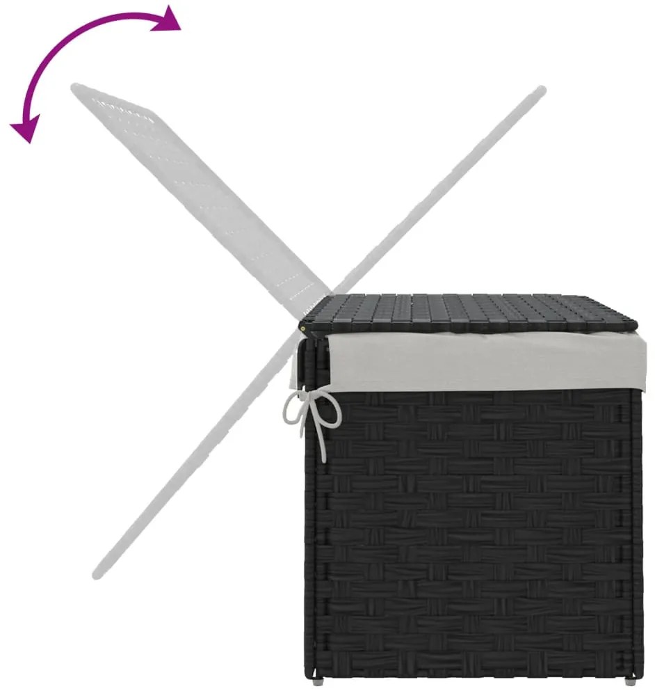 fekete polyrattan szennyeskosár fedéllel 55,5 x 35 x 34 cm