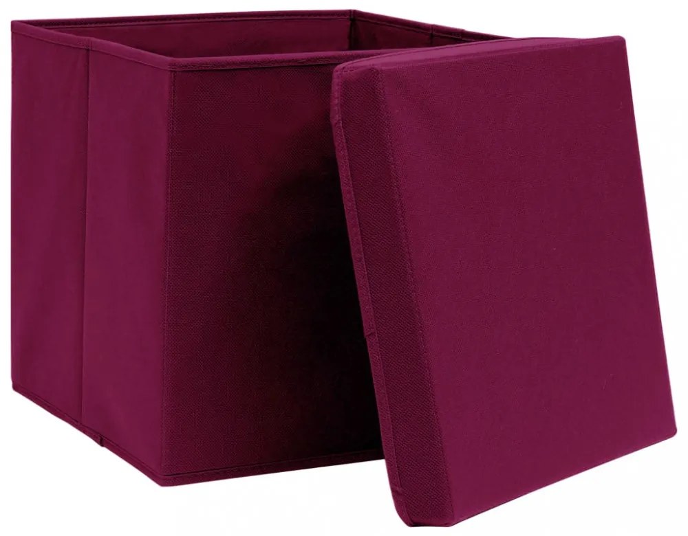 10 db sötétpiros szövet tárolódoboz fedéllel 32 x 32 x 32 cm