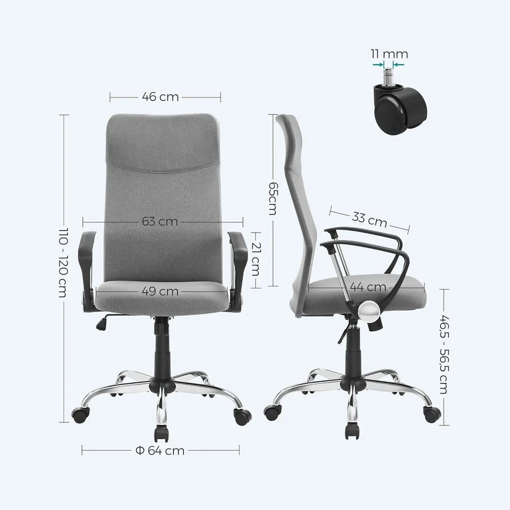 Ergonomikus irodai forgószék párnázott ülőfelülettel, hintamechanikával, állítható magassággal, 120 kg teherbírással, szürke