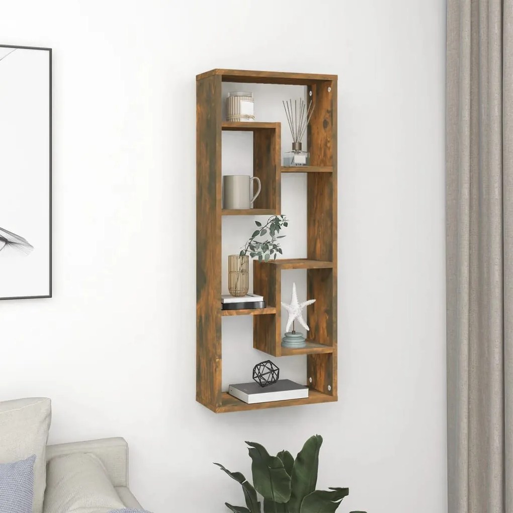 füstös tölgy színű szerelt fa fali polc 36 x 16 x 90 cm