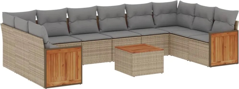 vidaXL 11 részes bézs polyrattan kerti ülőgarnitúra párnákkal