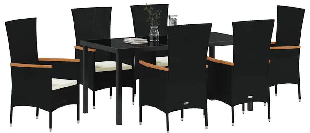 Kert étkező szett párnával 7 pcs Fekete Poli rattan