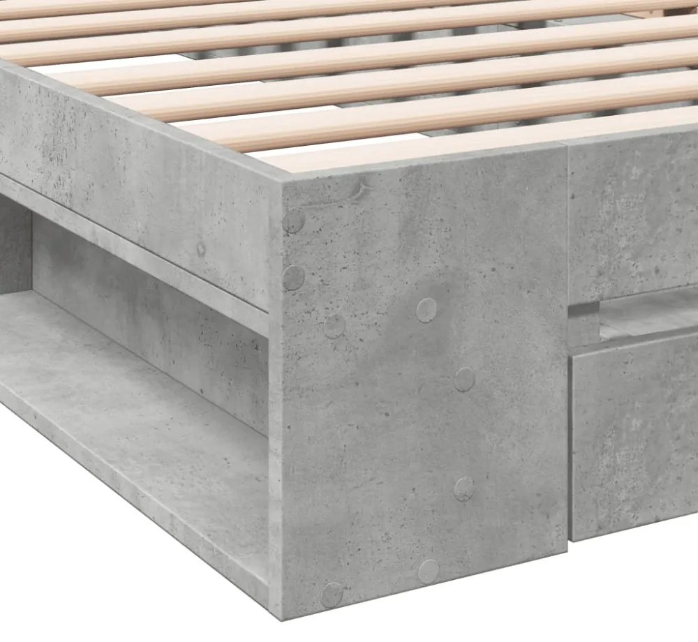 betonszürke szerelt fa ágykeret fiókkal 90 x 190 cm