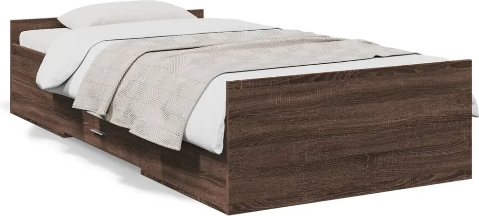 vidaXL barna tölgyszínű szerelt fa ágykeret fiókokkal 100 x 200 cm