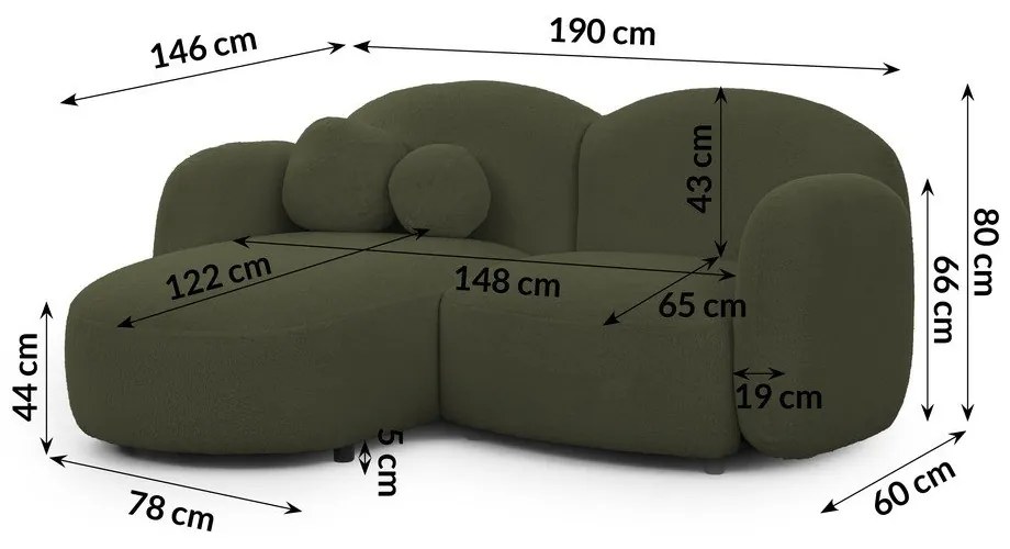 Zöld buklé sarokkanapé (bal oldali-heverő résszel) Orbit – Ropez