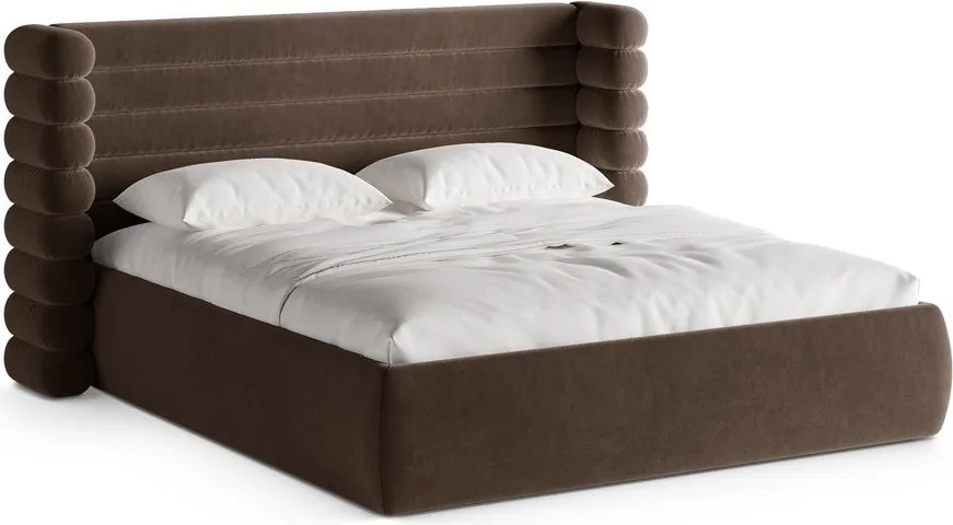 Barna kárpitozott ágyneműtartós franciaágy ágyráccsal 200x200 cm Mount – Micadoni