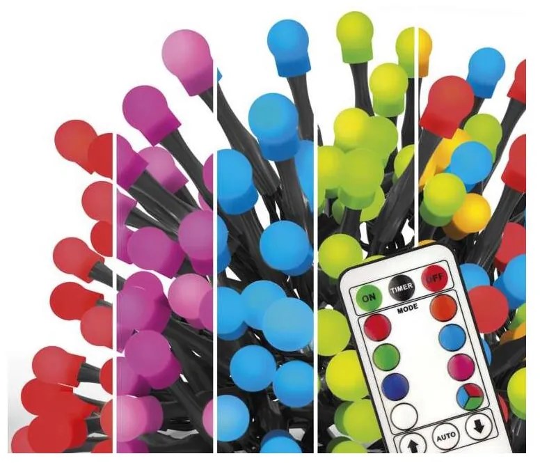 LED RGB Karácsonyi kültéri lánc 96xLED/64 mód 15m IP44 + távirányító