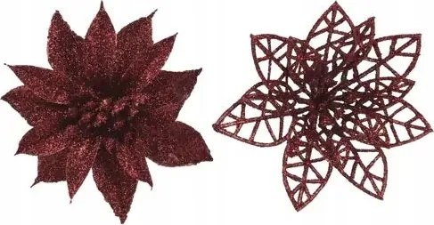 Betlehemi csillag bordó csillámos mix klipsz 9cm 3db