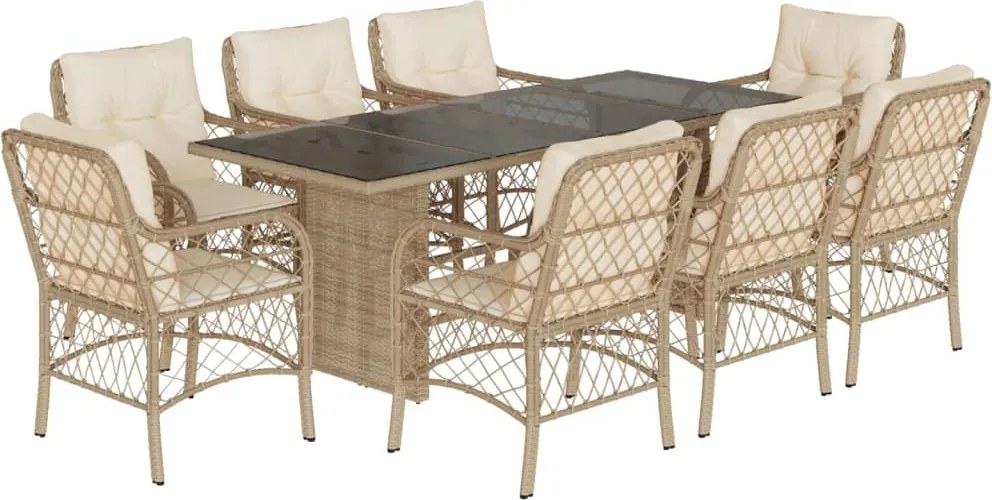 vidaXL 9 részes bézs polyrattan kerti étkezőgarnitúra párnákkal