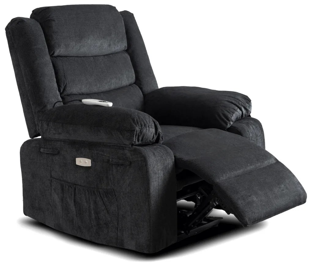 Elektromosan Vezérelhető Masszázsfunkciós Relaxfotel Fekete Színben. JASPER