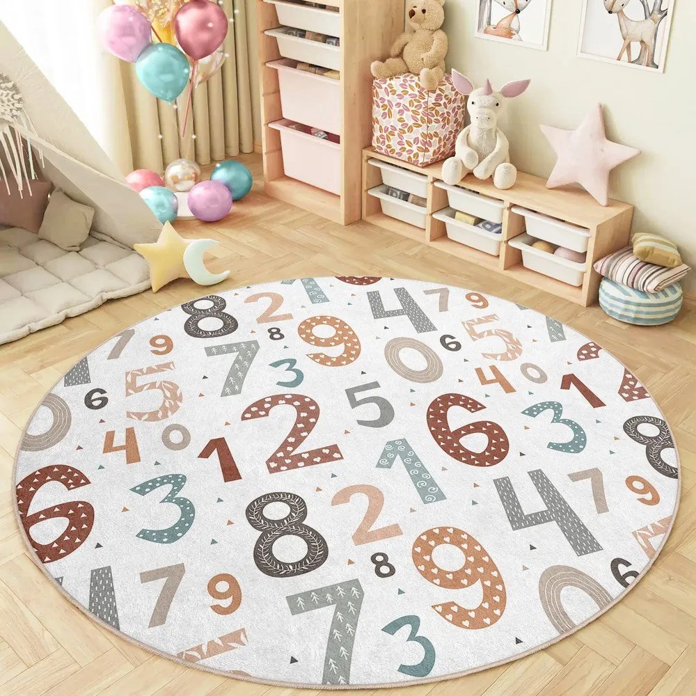 Mosható gyerek játszószőnyeg ø100 cm Happy Numbers – Mila Home