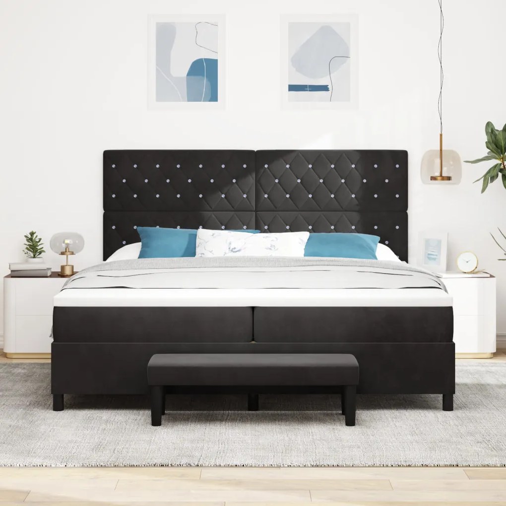 Box spring ágy matraccal és padal fekete 200x200 cm velúr