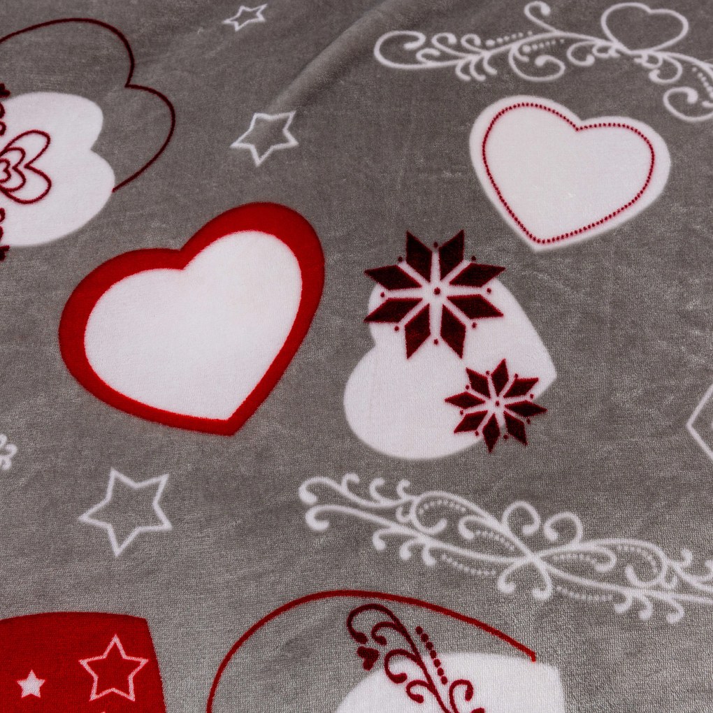 CHRISTMAS HEART szürke karácsonyi mikroplüss pléd Méret: 150 x 200 cm