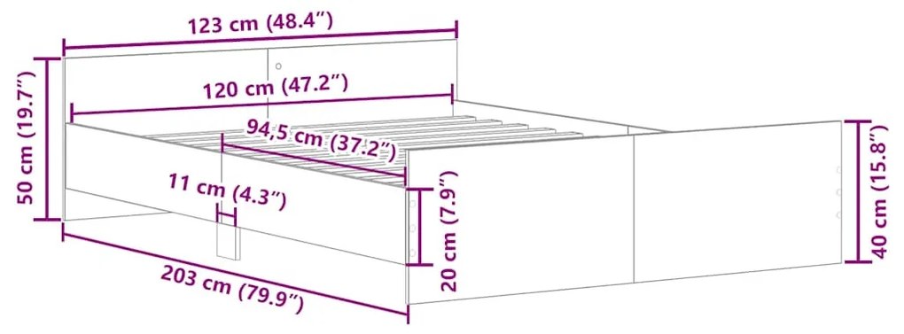 antik fa szerelt fa ágykeret matrac nélkül 120x200 cm