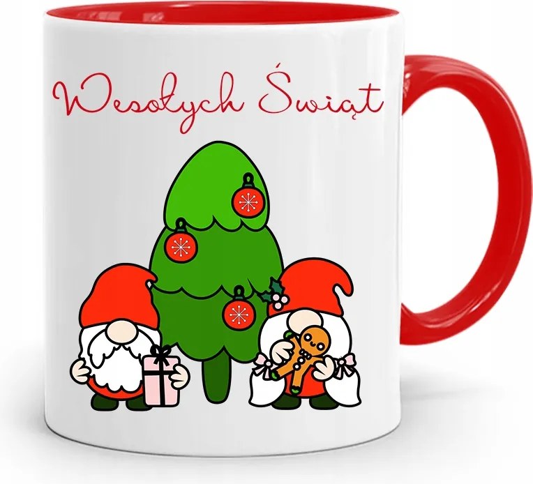 Piros Karácsonyi Bögre Mikulás Karácsonyfa Alá, fényképes nyomattal