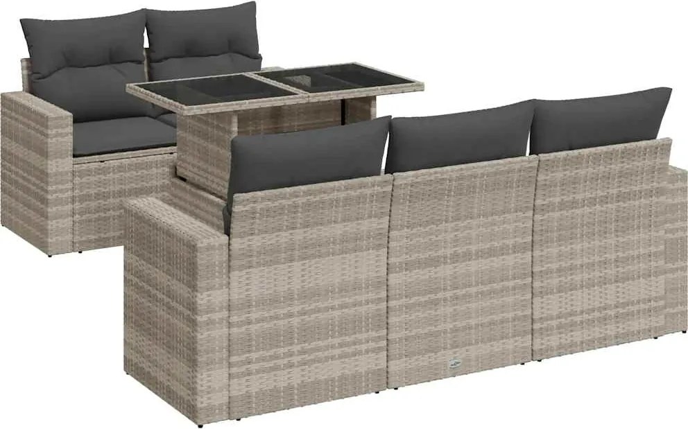 vidaXL 6 részes világosszürke polyrattan kerti ülőgarnitúra párnákkal